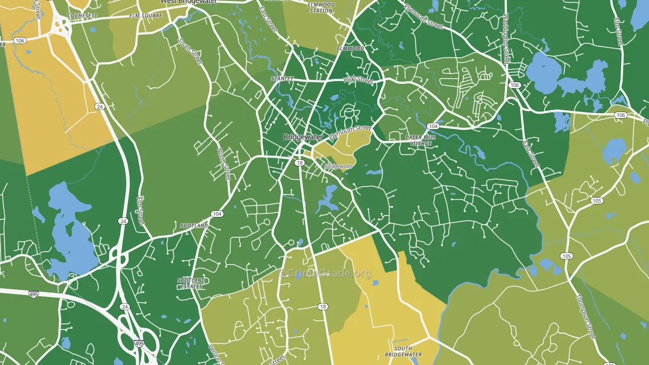 Bridgewater, MA Map of Murder Rates