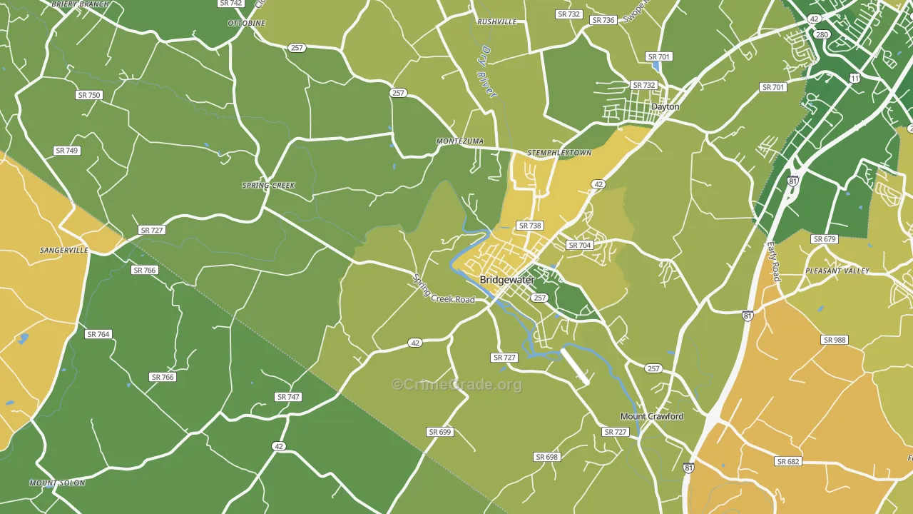 Bridgewater, VA Map of Murder Rates