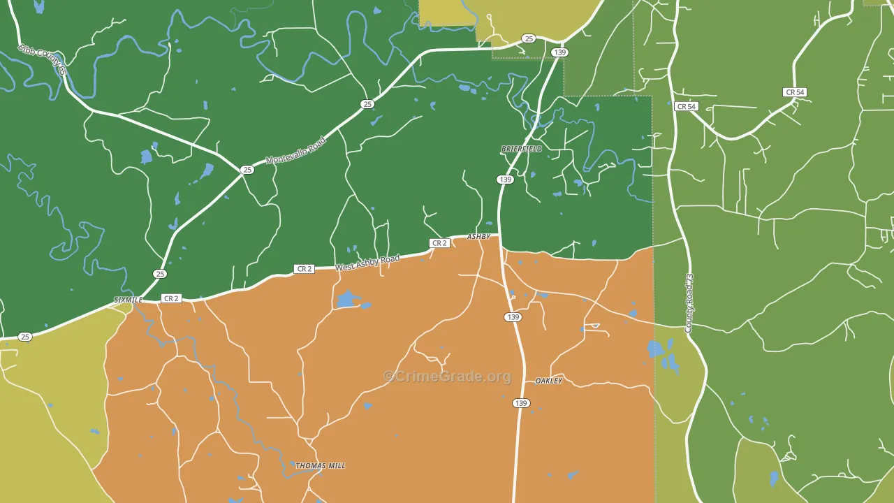 Brierfield, AL Map of Murder Rates