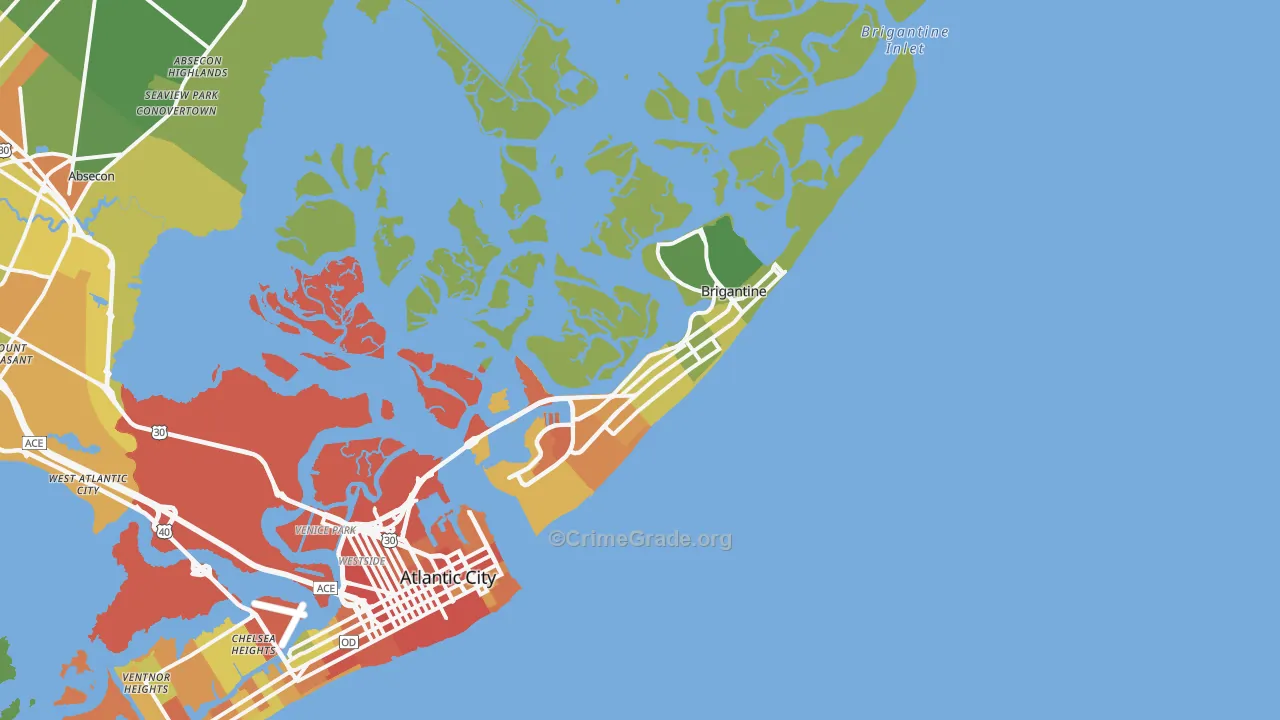 Brigantine, NJ Map of Murder Rates