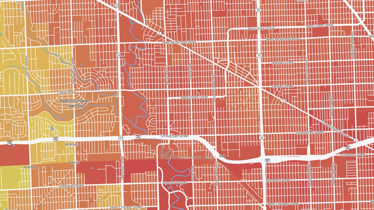 Brightmoor, Detroit, MI Map of Murder Rates