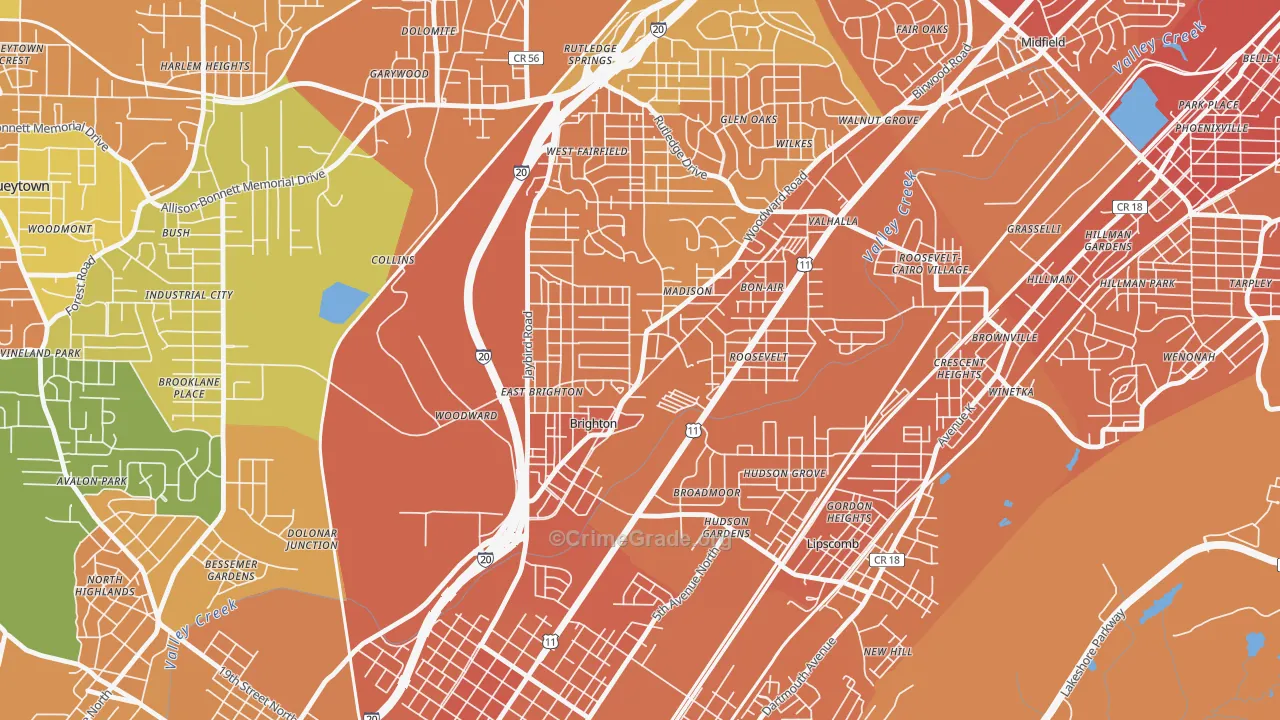 Brighton, AL Map of Murder Rates