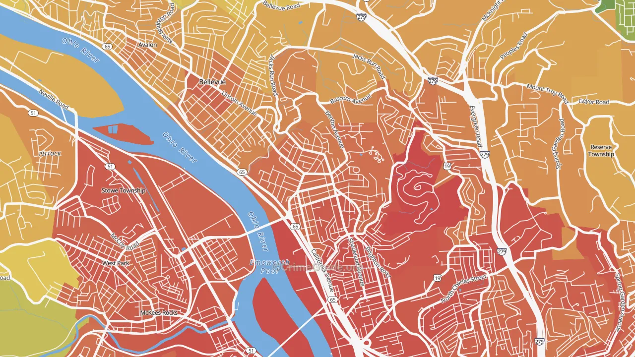 Brighton Heights, Pittsburgh, PA Map of Murder Rates