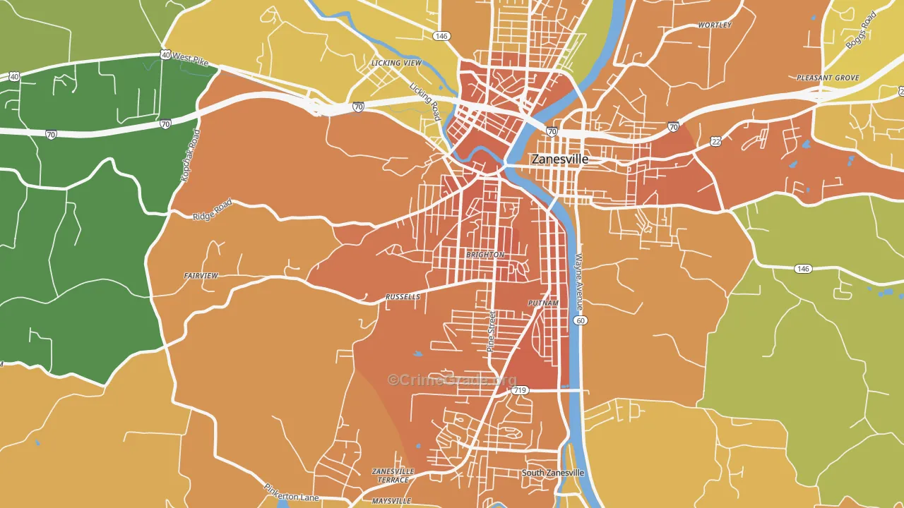 Brighton Historic District, Zanesville, OH Map of Murder Rates