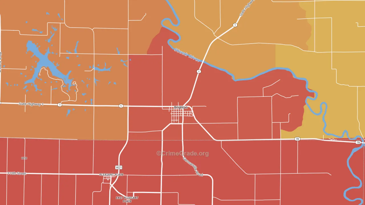 Brighton, IA Map of Murder Rates