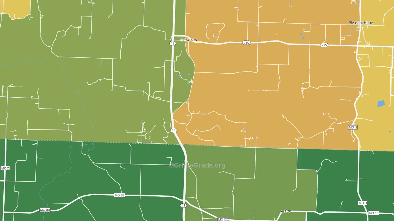 Brighton, MO Map of Murder Rates