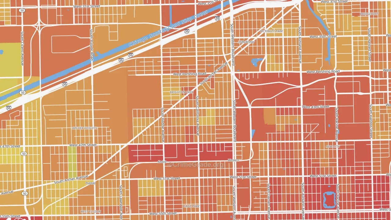 Brighton Park, Chicago, IL Map of Murder Rates