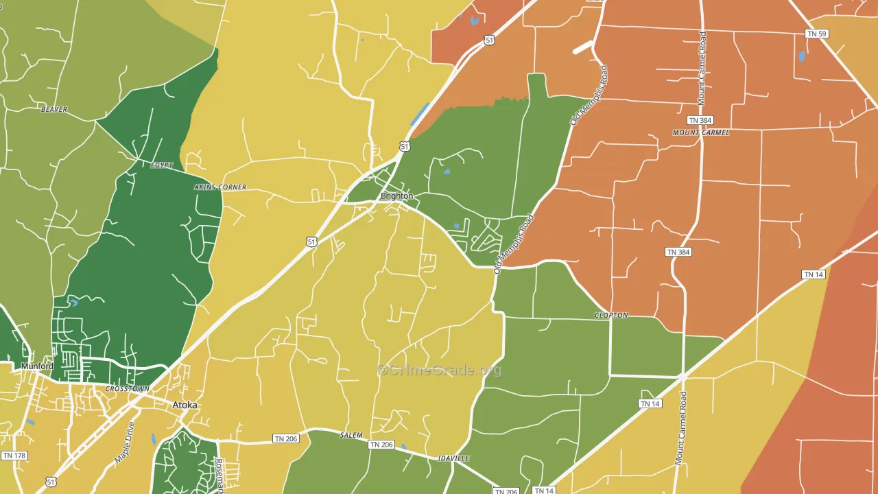 Brighton, TN Map of Murder Rates