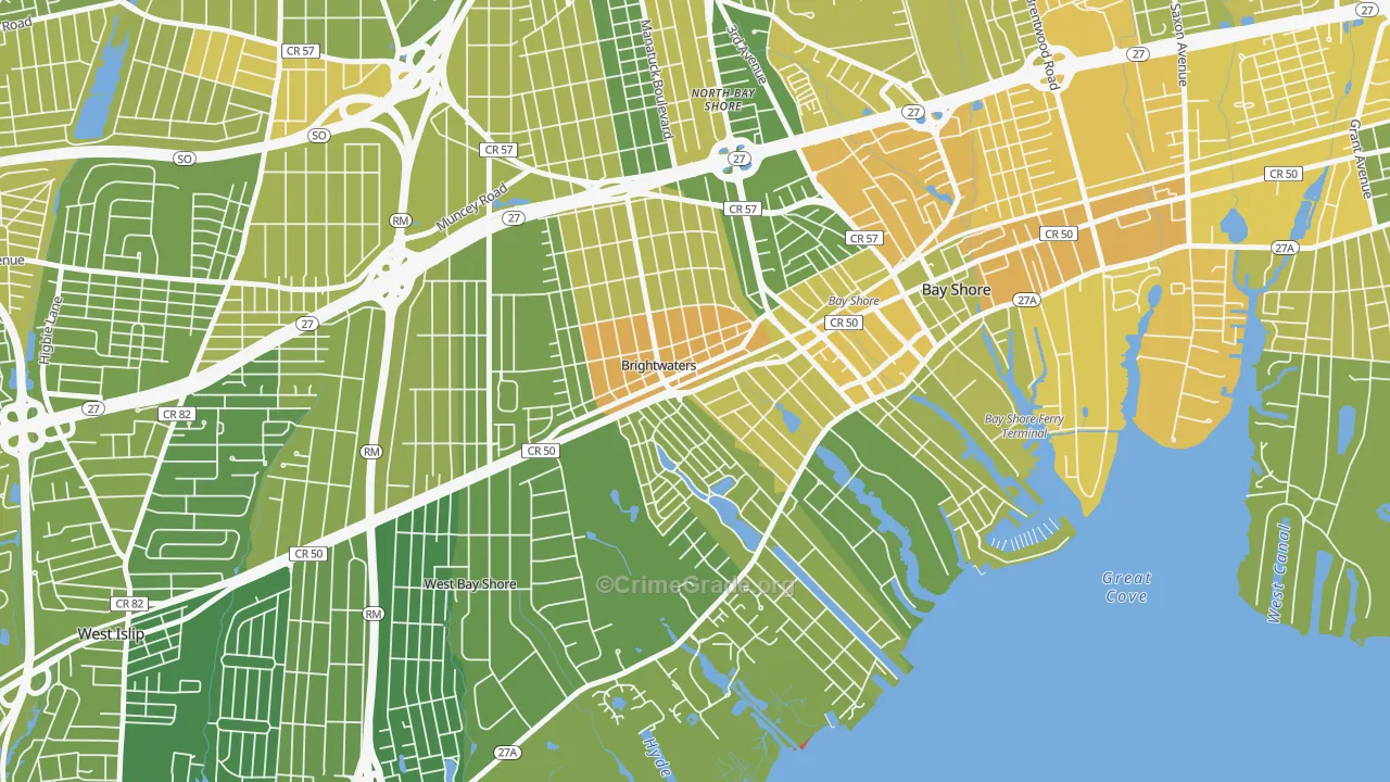 Brightwaters, NY Map of Murder Rates