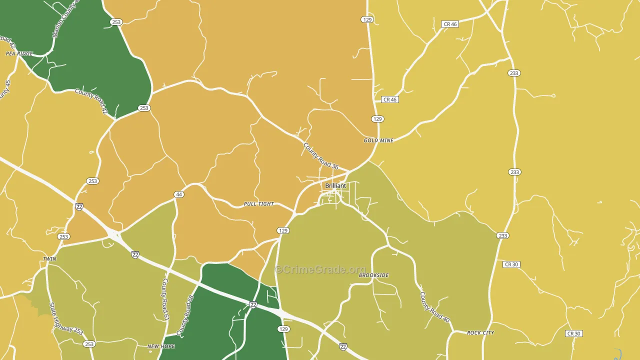 Brilliant, AL Map of Murder Rates