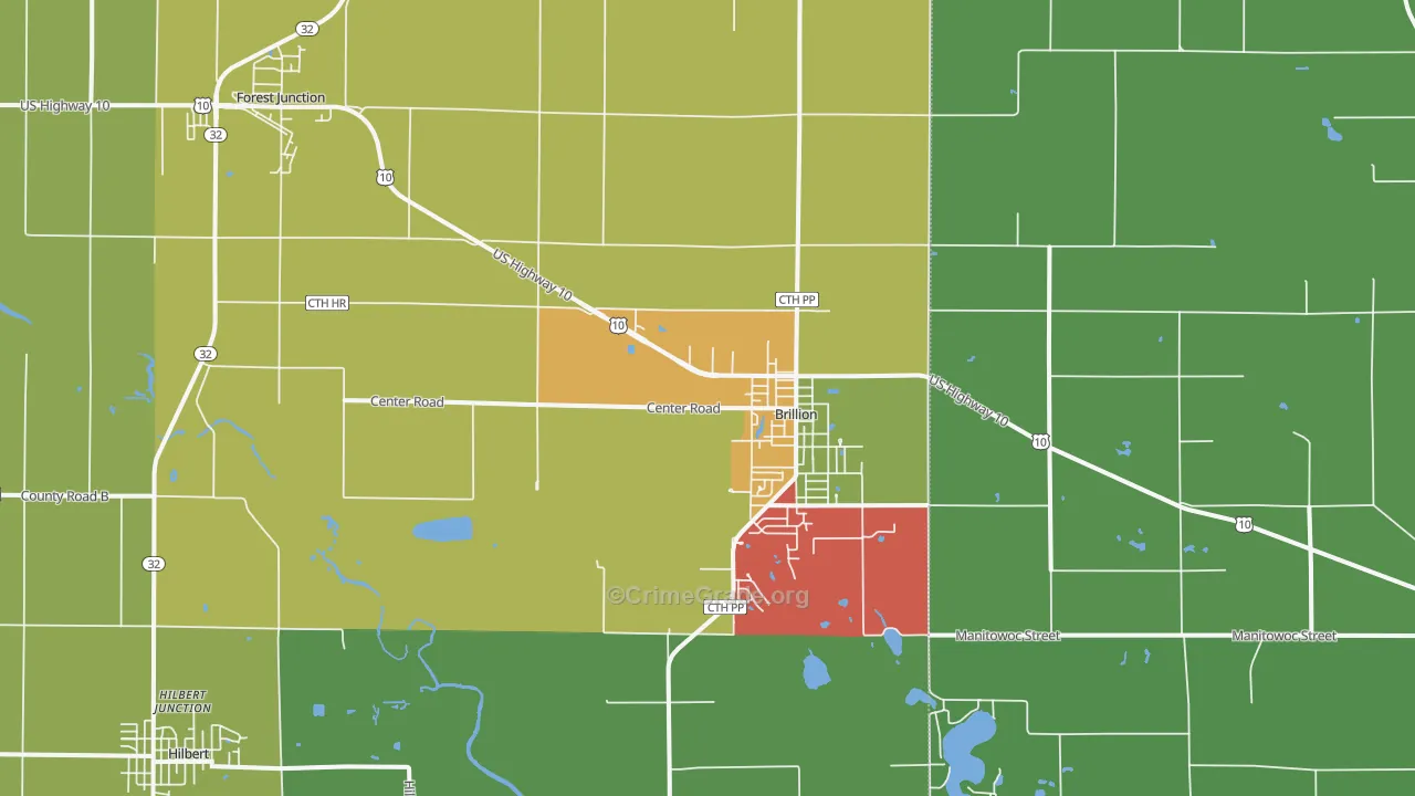 Brillion, WI Map of Murder Rates