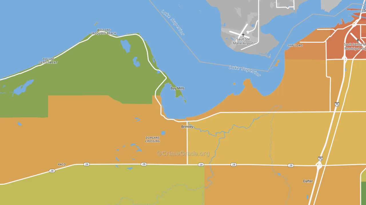 Brimley, MI Map of Murder Rates