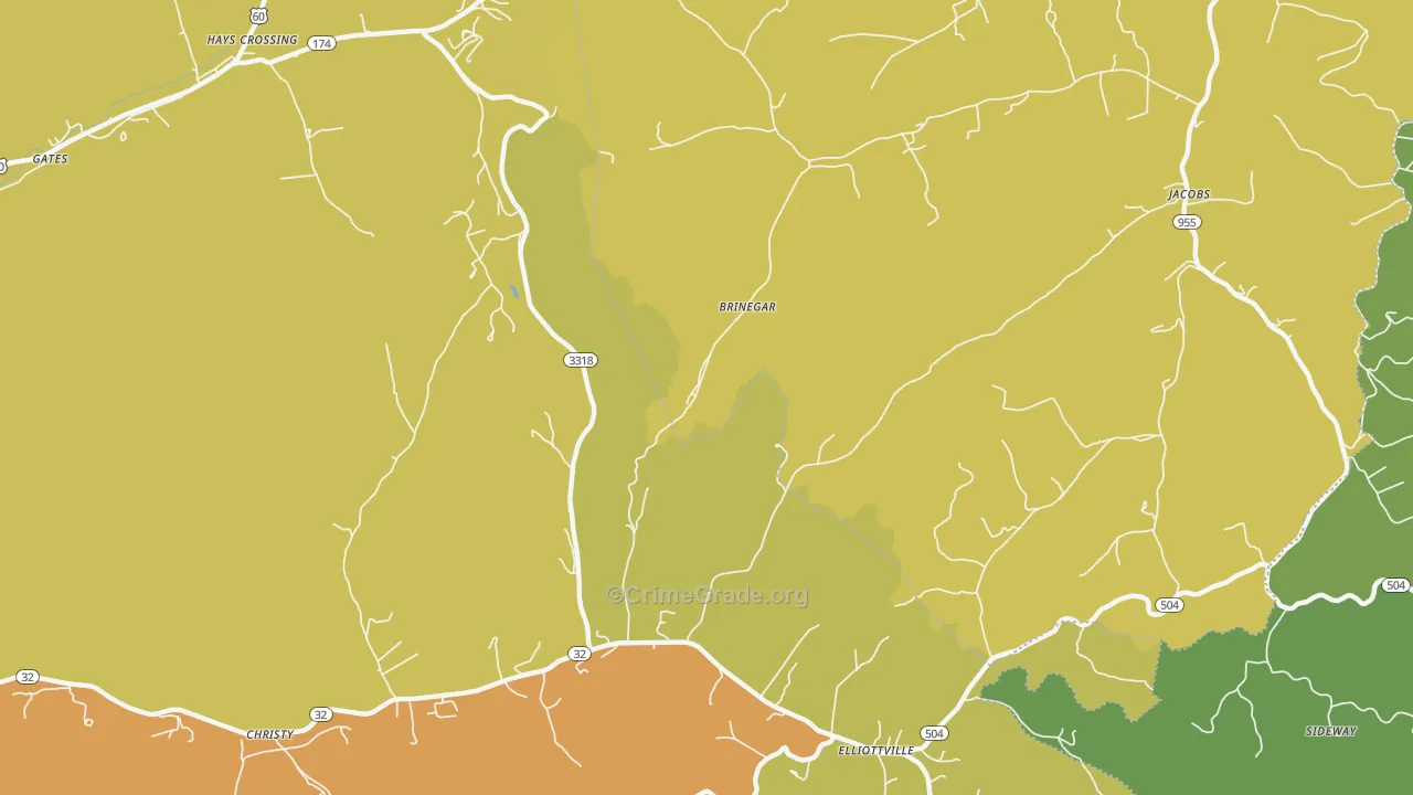 Brinegar, KY Map of Murder Rates