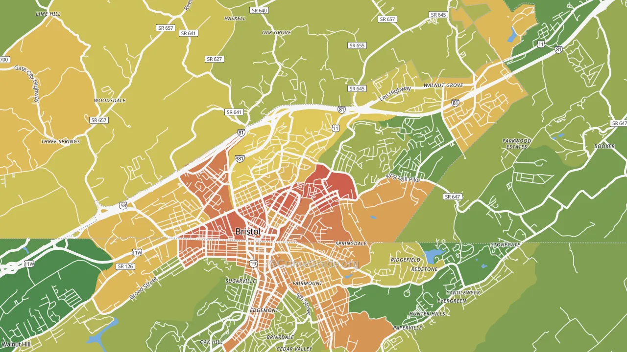 Bristol City, VA Map of Murder Rates
