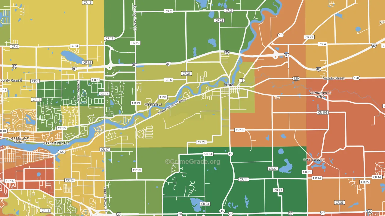 Bristol, IN Map of Murder Rates