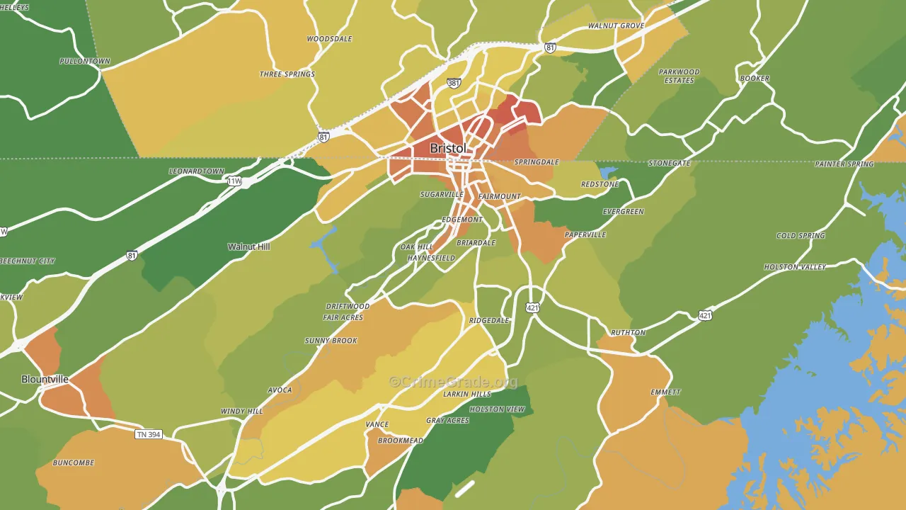 Bristol, TN Map of Murder Rates