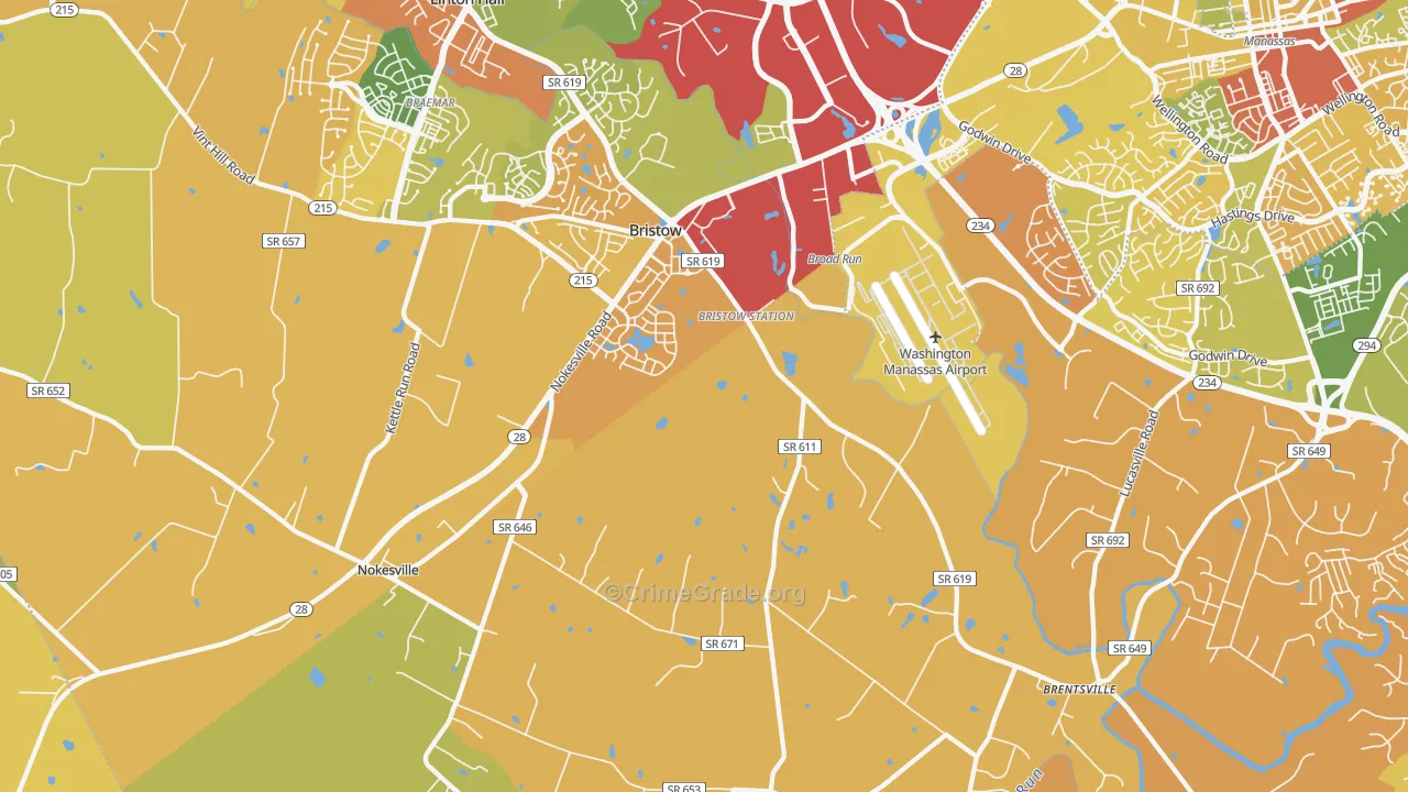 Bristow, VA Map of Murder Rates