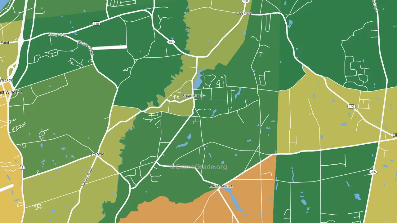 Broad Brook, CT Map of Murder Rates