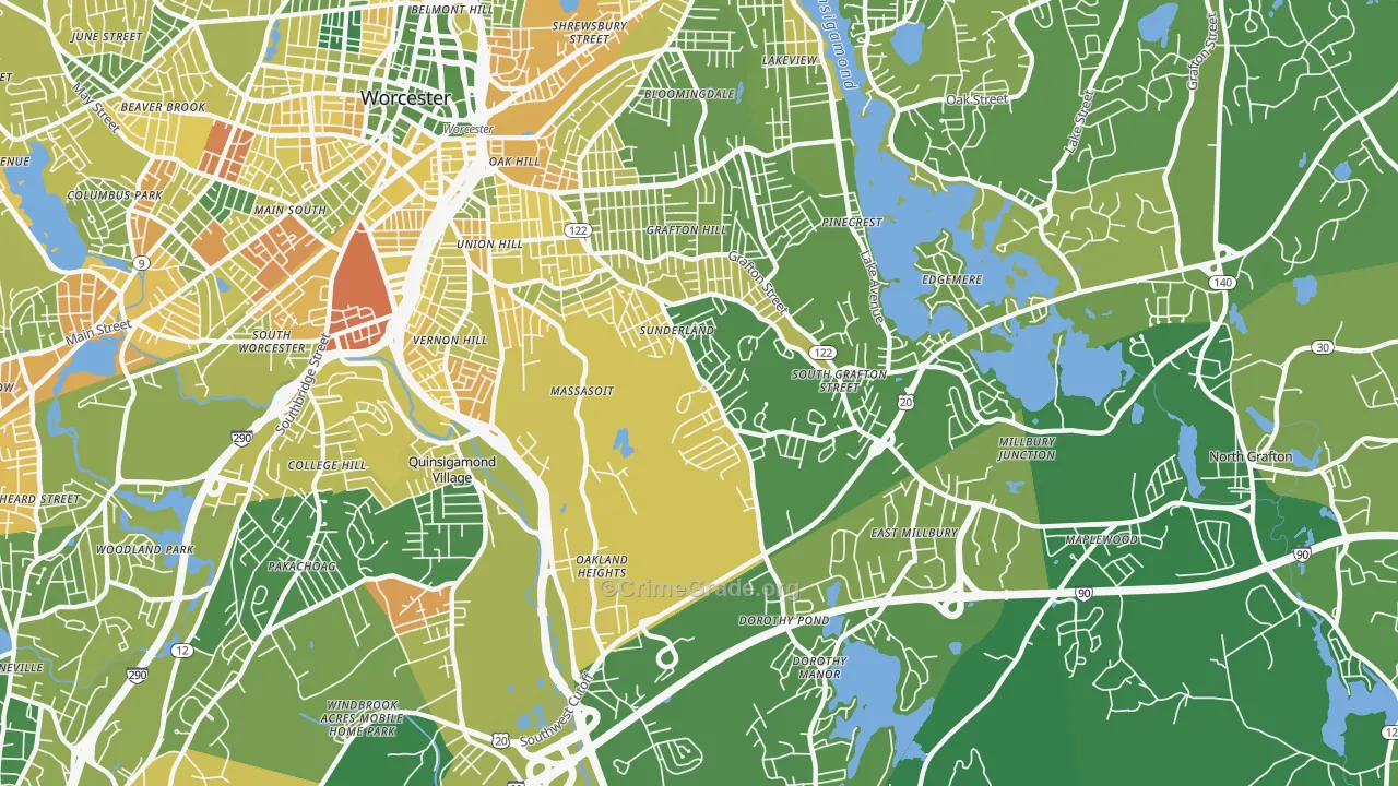 Broadmeadow Brook, Worcester, MA Map of Murder Rates