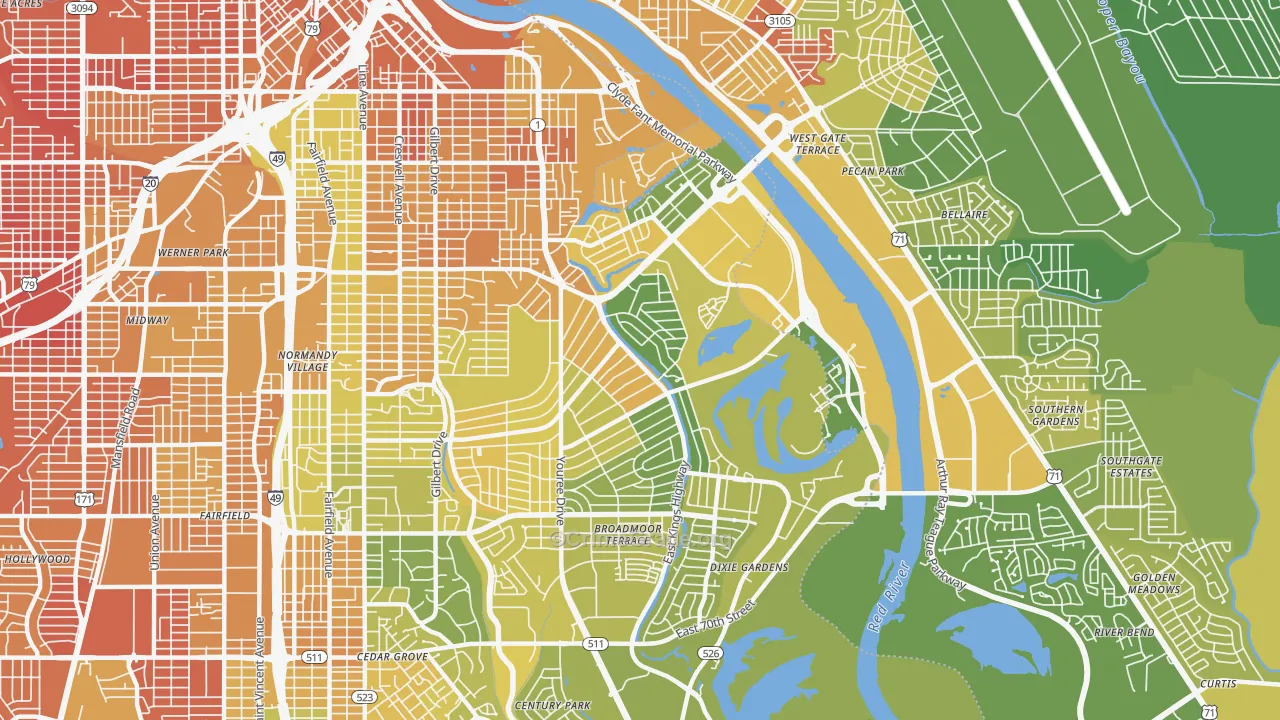 Broadmoor-Anderson Isle-Shreve Isle, Shreveport, LA Map of Murder Rates