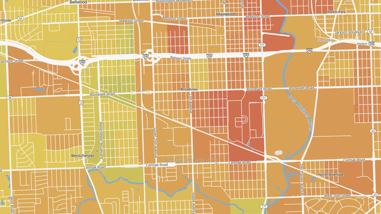 Broadview, IL Map of Murder Rates