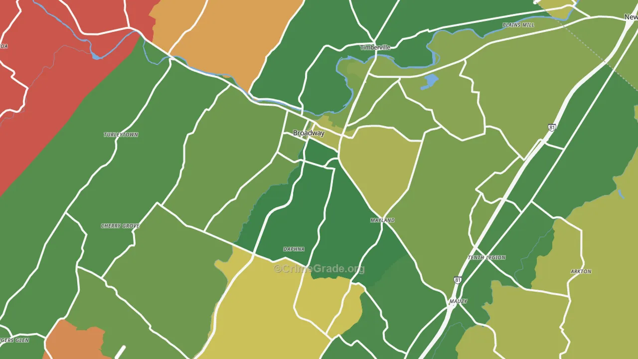 Broadway, VA Map of Murder Rates