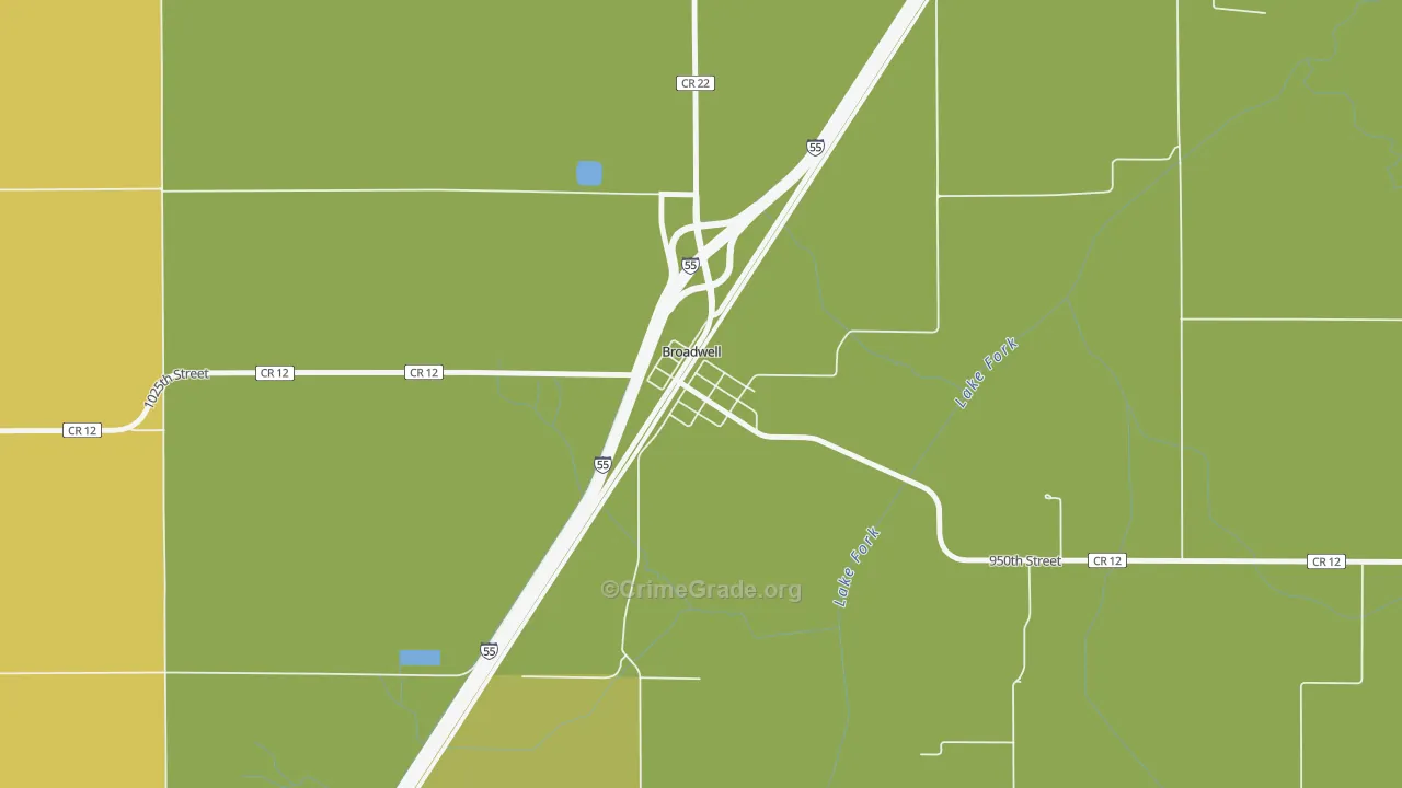 Broadwell, IL Map of Murder Rates