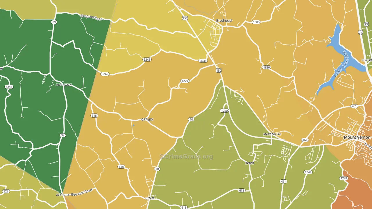 Brodhead, KY Map of Murder Rates