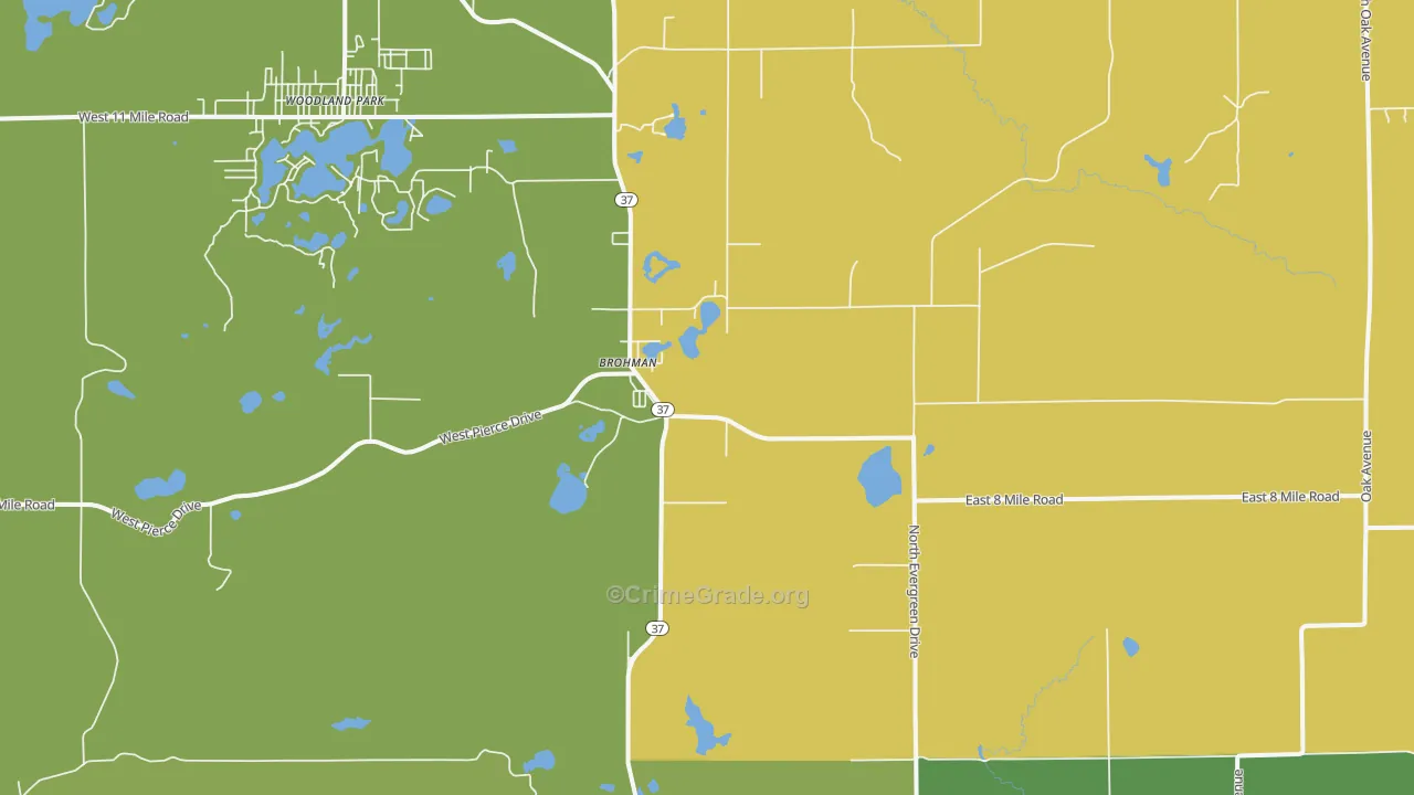 Brohman, MI Map of Murder Rates