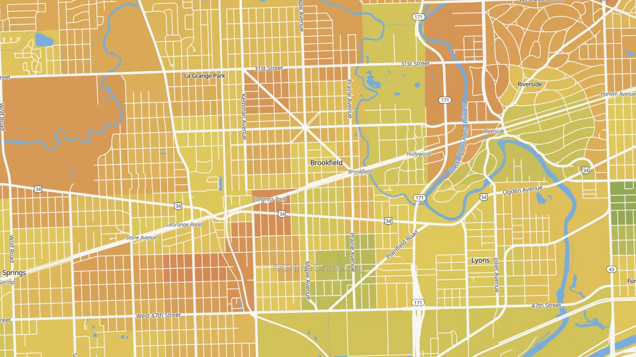 Brookfield, IL Map of Murder Rates