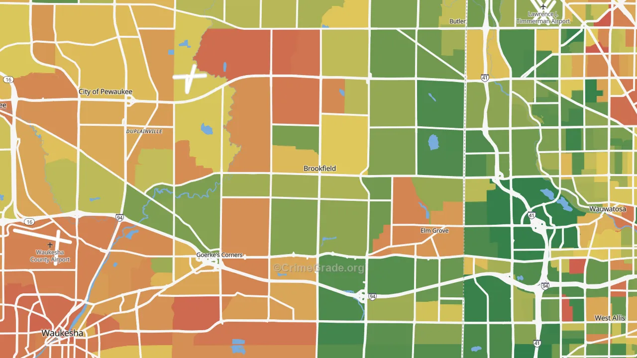Brookfield, WI Map of Murder Rates