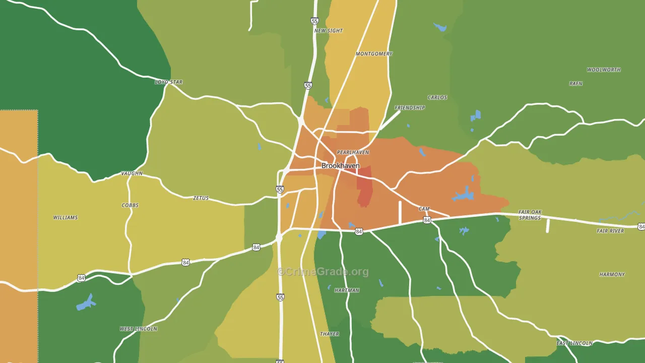 Brookhaven, MS Map of Murder Rates