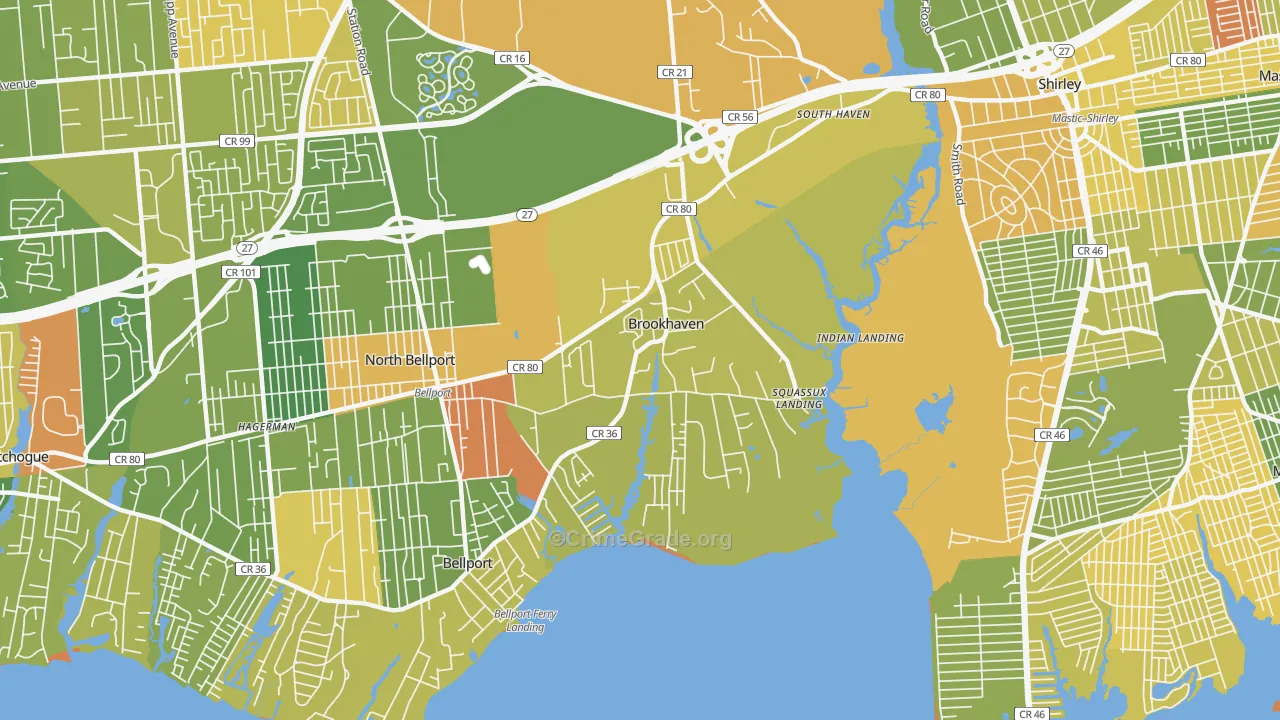 Brookhaven, NY Map of Murder Rates