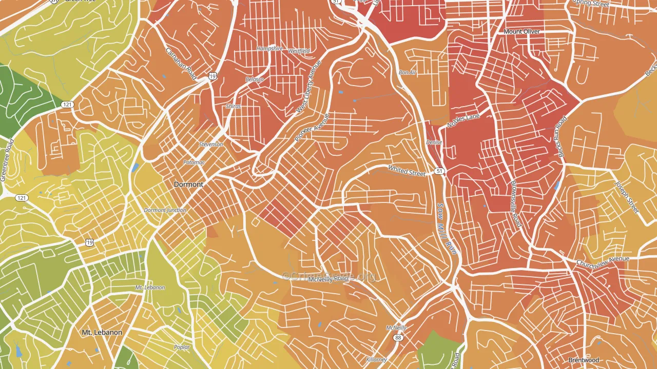 Brookline, Pittsburgh, PA Map of Murder Rates