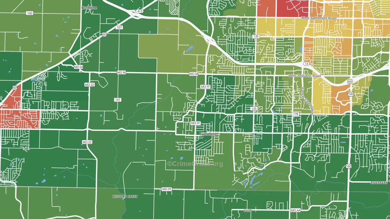 Brookline Station, MO Map of Murder Rates
