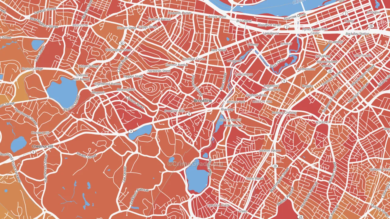 Brookline Village, Brookline, MA Map of Murder Rates