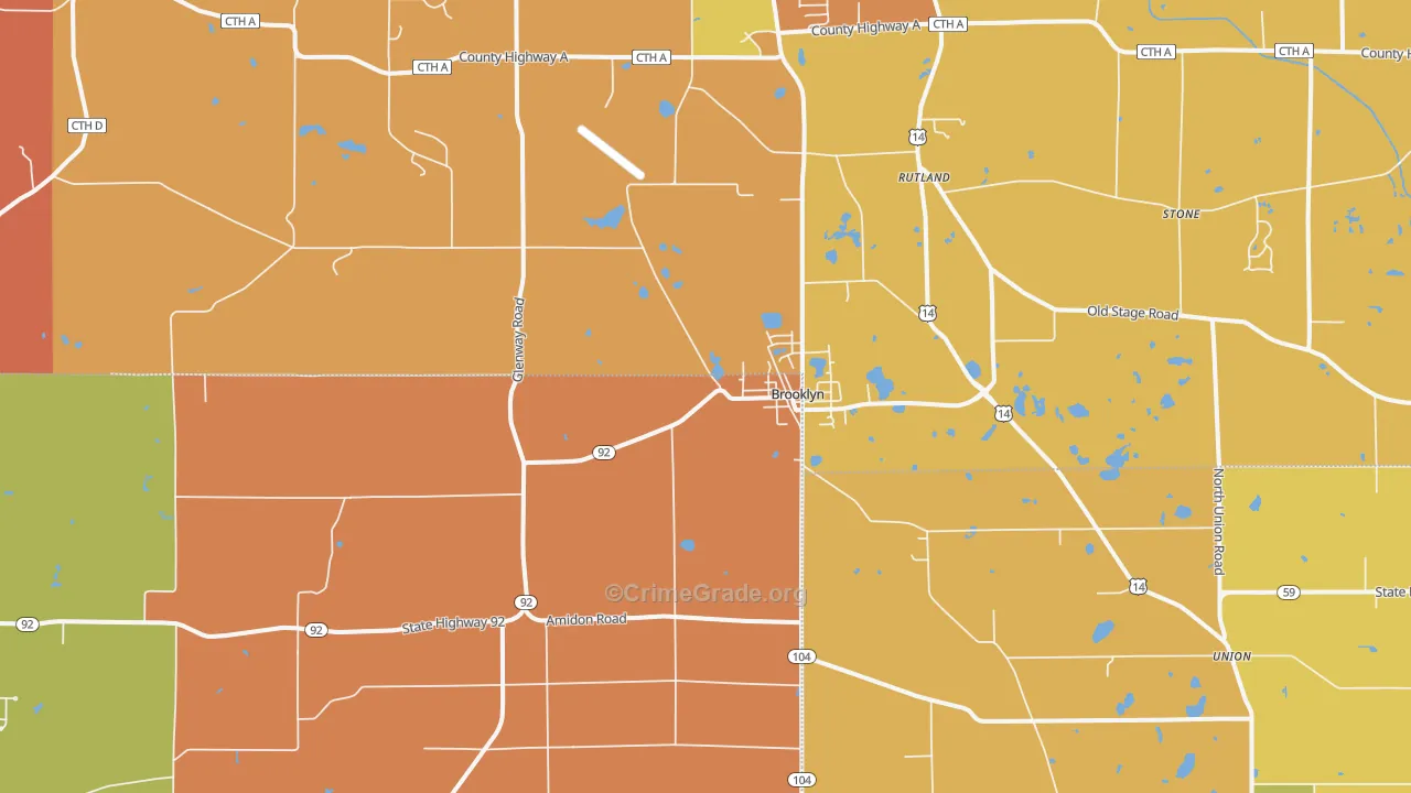 Brooklyn, WI Map of Murder Rates