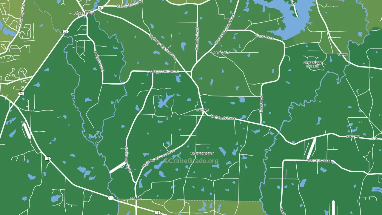 Brooks, GA Map of Murder Rates