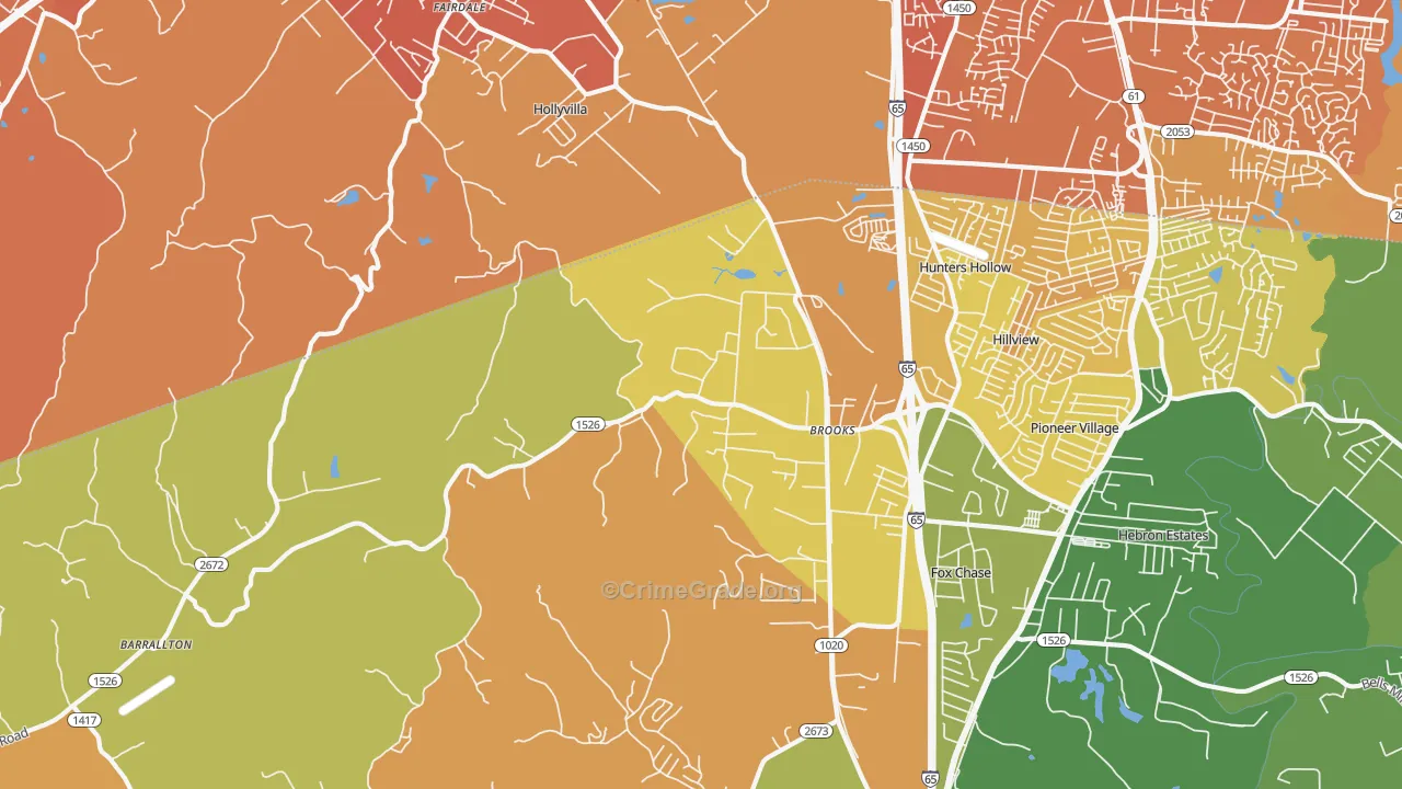Brooks, KY Map of Murder Rates