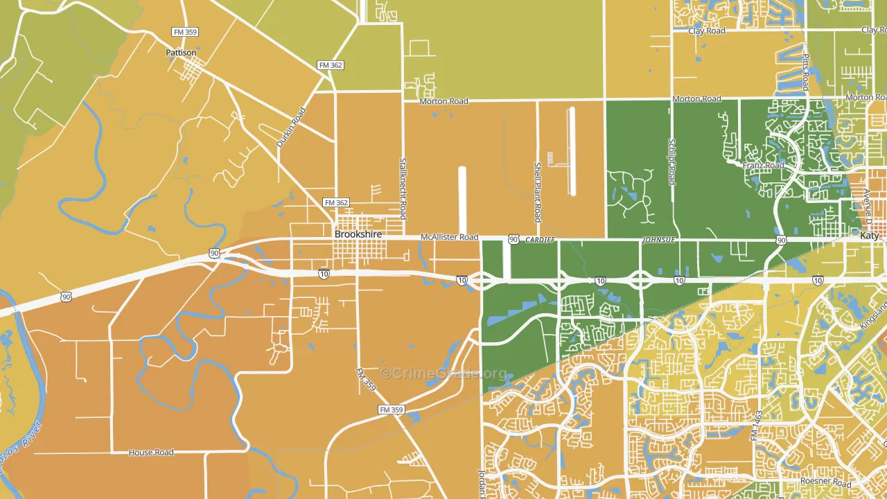 Brookshire, TX Map of Murder Rates