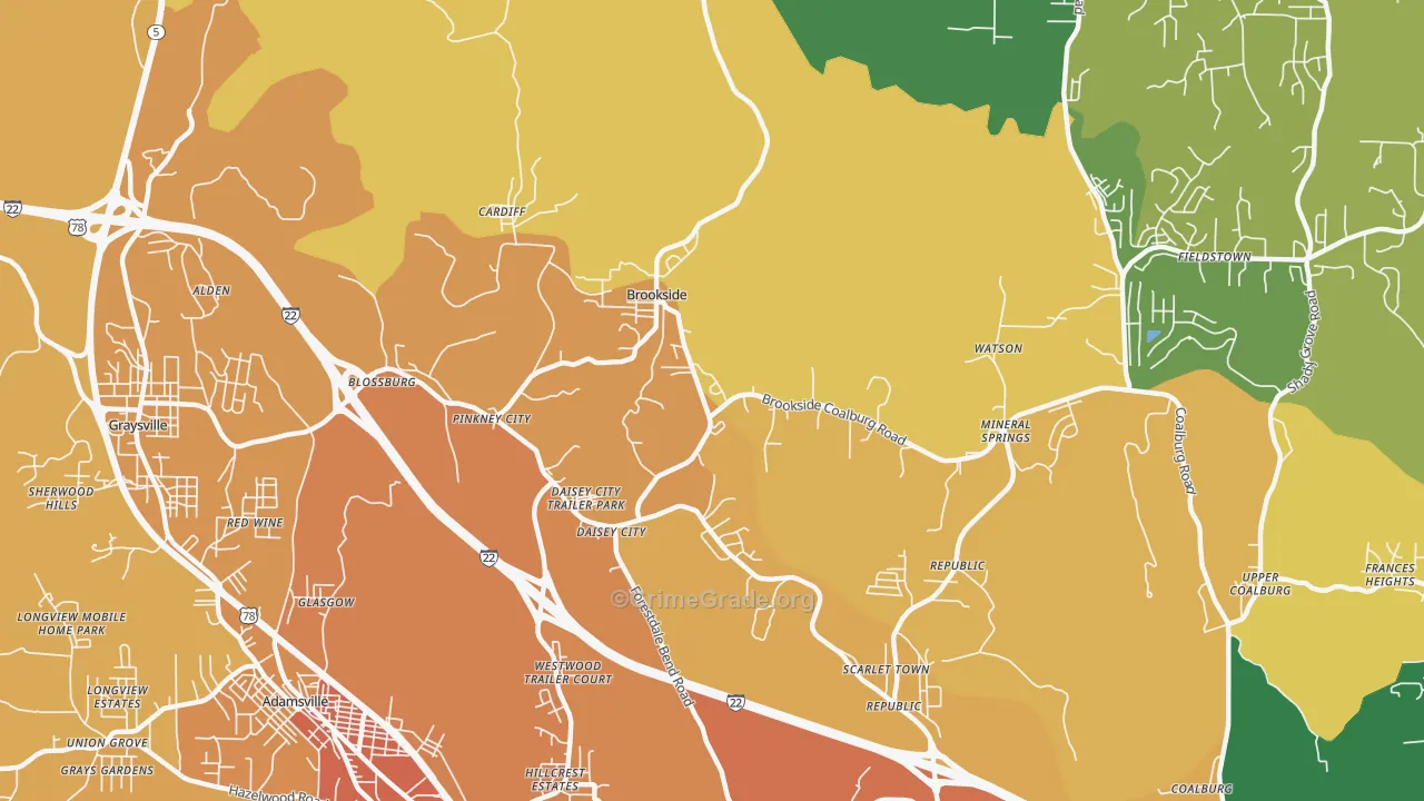 Brookside, AL Map of Murder Rates
