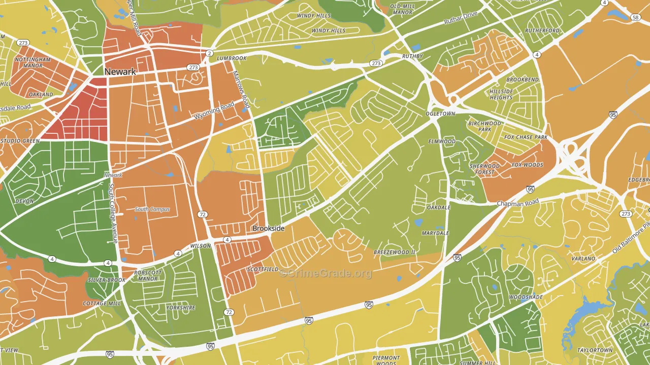 Brookside, DE Map of Murder Rates