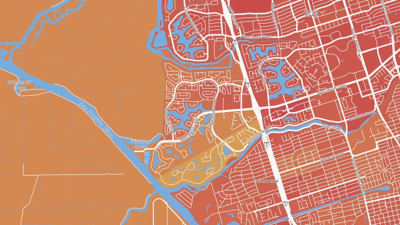 Brookside, Stockton, CA Map of Murder Rates