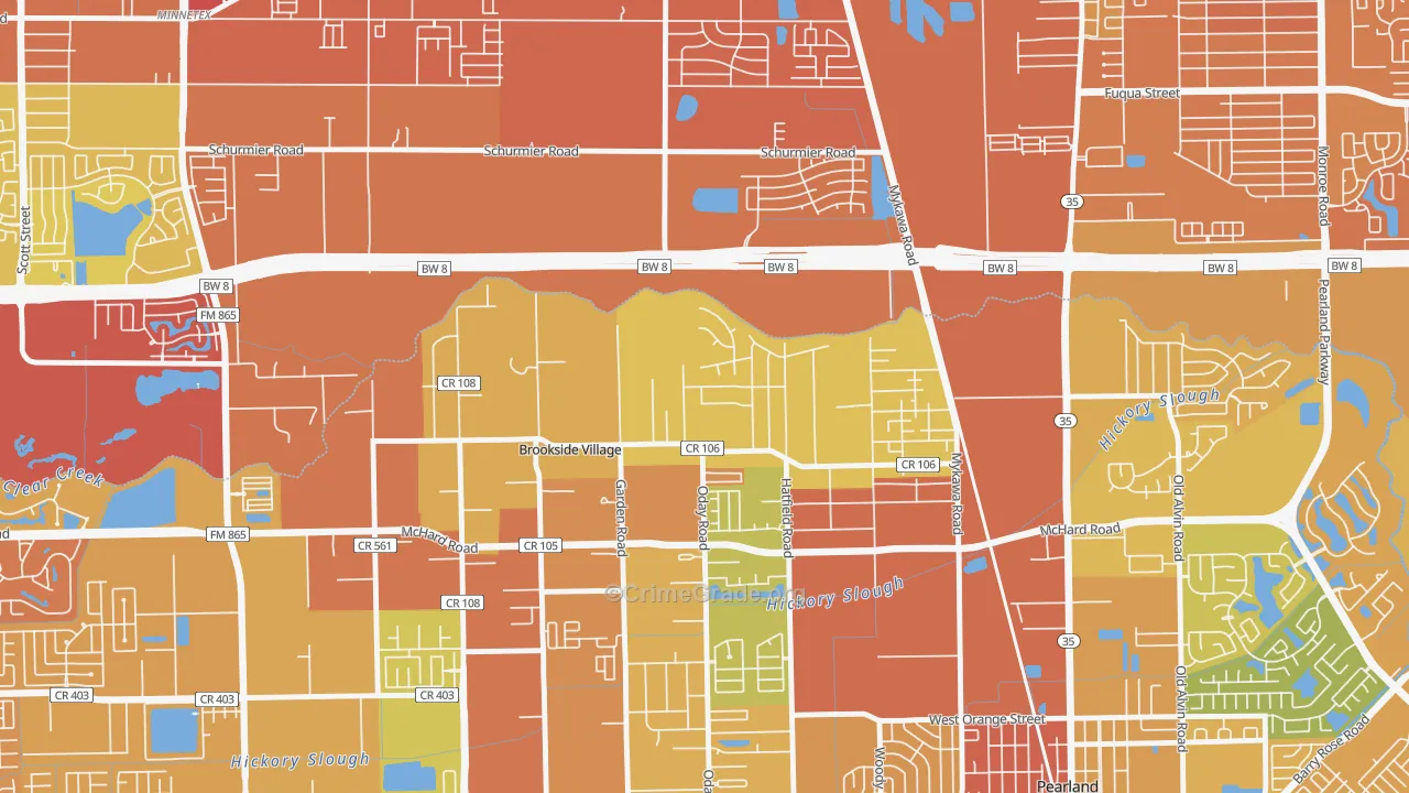 Brookside Village, TX Map of Murder Rates