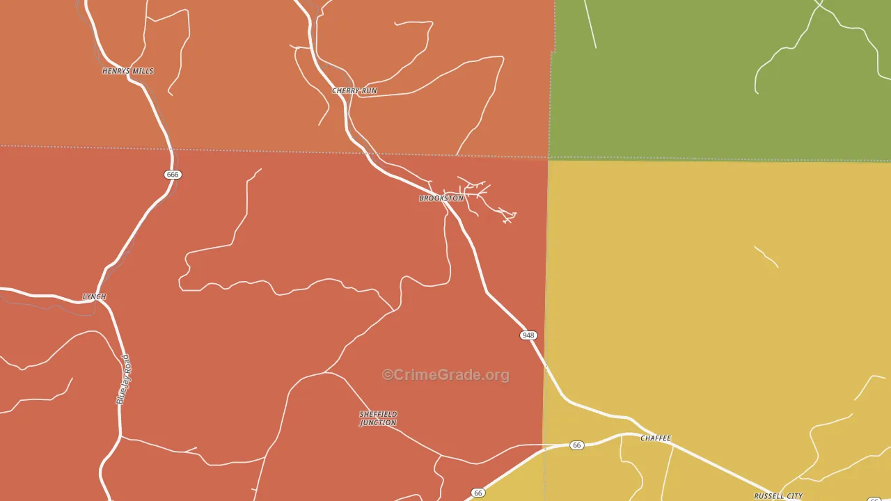 Brookston, PA Map of Murder Rates