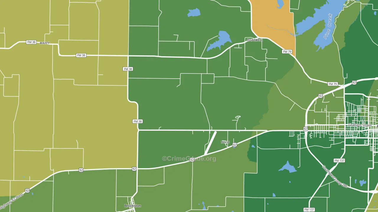 Brookston, TX Map of Murder Rates