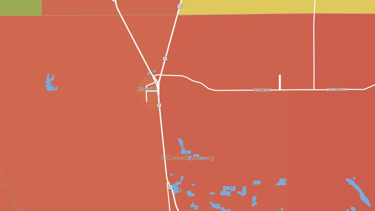 Brooksville, MS Map of Murder Rates