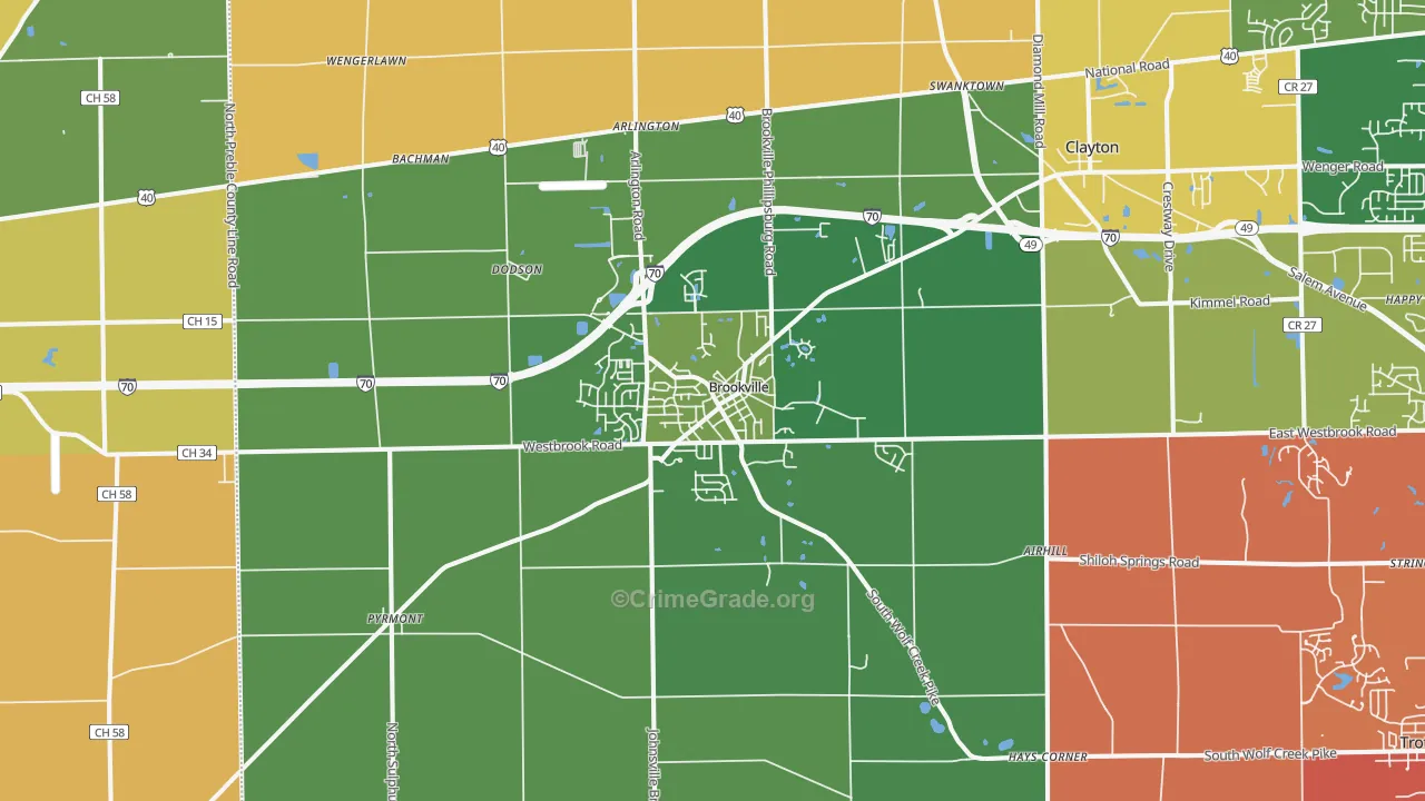 Brookville, OH Map of Murder Rates