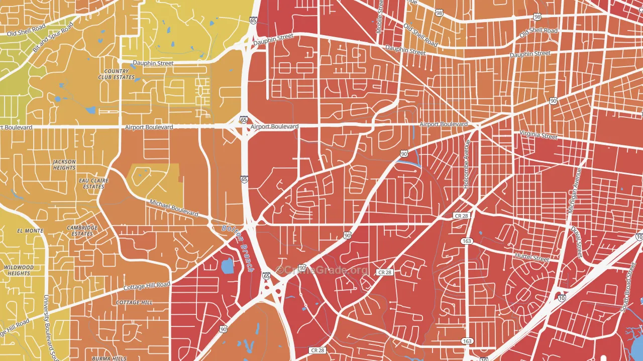 Brookwood, Mobile, AL Map of Murder Rates