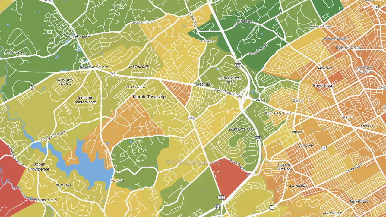Broomall, PA Map of Murder Rates
